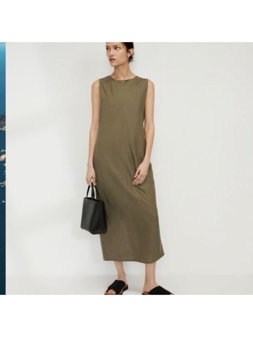 Everlane Sleeveless Linen Bias Cut Dress In Kalamata Green